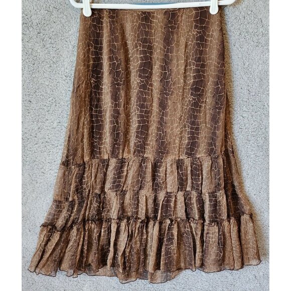 Vtg Allison Taylor Tiered Midi Skirt Silk Sz 6 Cottagecore Y2K Boho Whimsygoth - Picture 1 of 10